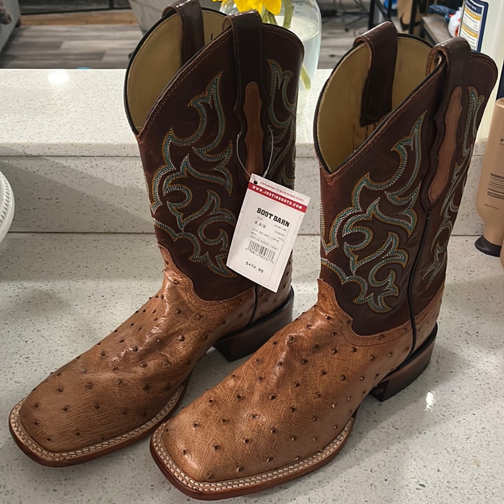 JUSTIN MEN'S FULL QUILL OSTRICH WESTERN BOOTS